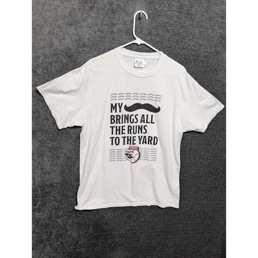 Cincinnati Reds Mustache Graphic T-Shirt Mens Large White Rally Pack Tee - Picture 1 of 5